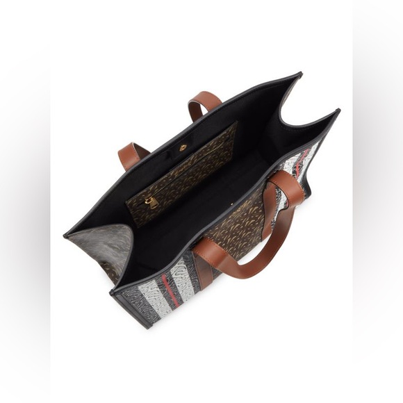 Burberry Small Monogram Striped Logo Tote NWT Bridle Brown Multicolor - Picture 4 of 10